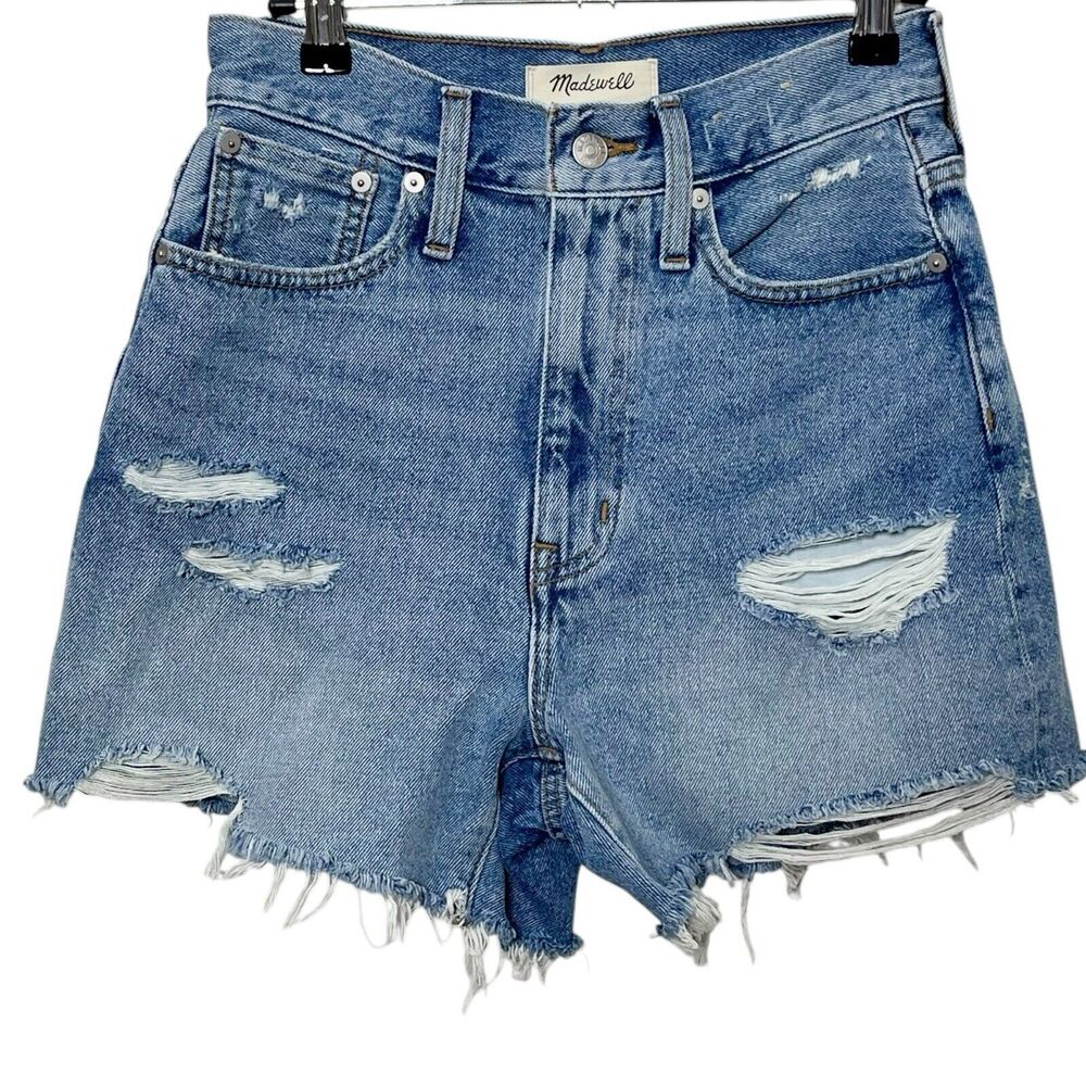 Madewell‎ Momjean Shorts Flintwood Wash Size 23 High Rise Distressed Cotton - Picture 2 of 12